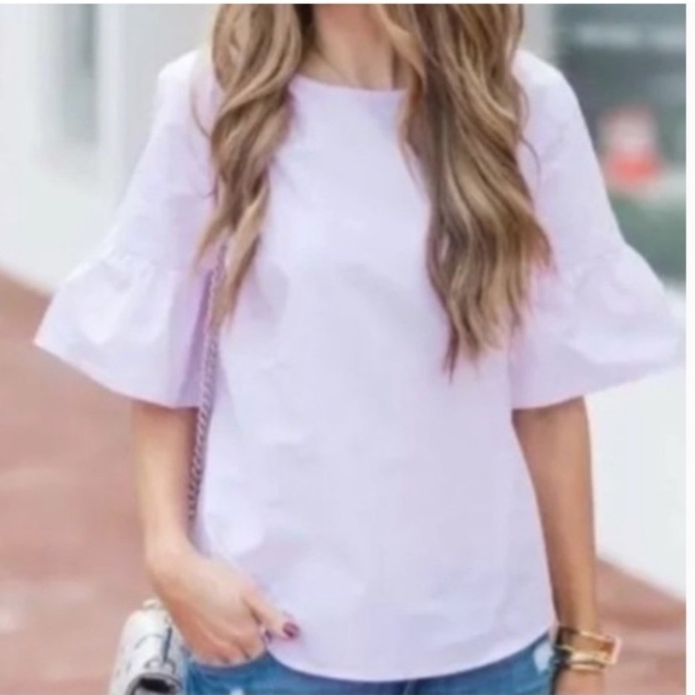 J. Crew Lavender Ruffle Sleeve Button Back Blouse - Picture 1 of 7